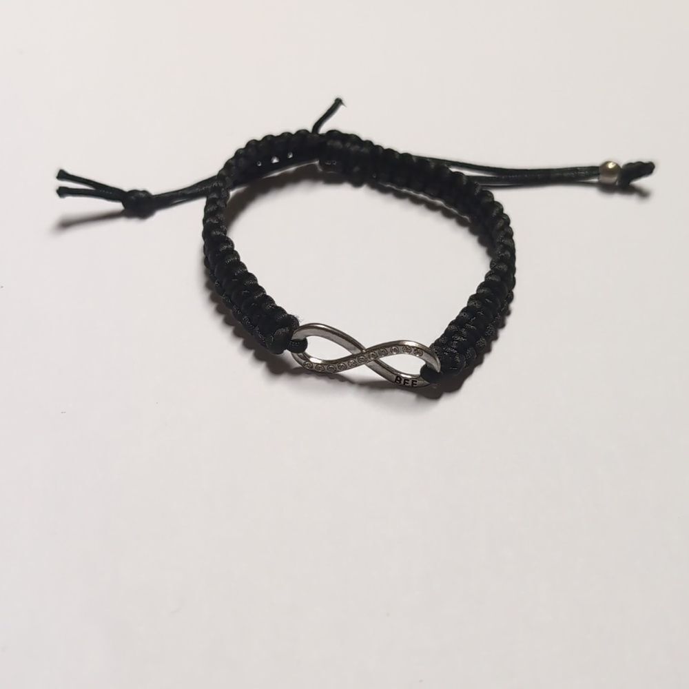 190 Black Woven Adjustable Slider Bracelet with Infinity Rhinestones‎ BFF Charm